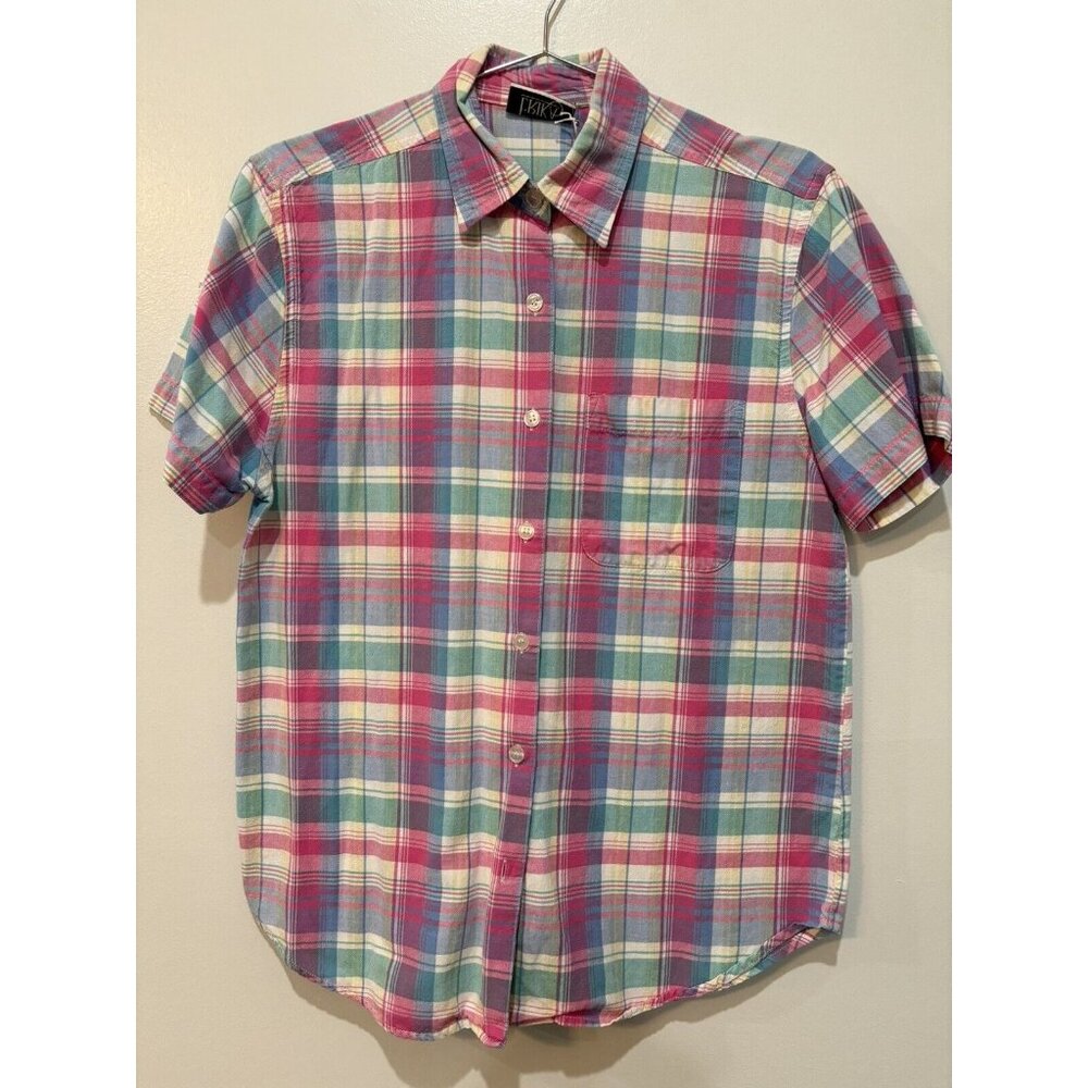 Vintage Erika Pink Plain Button Up Short Sleeve Shirt Medium